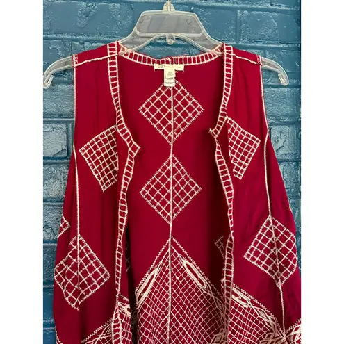 Cato  Womens XS Sleeveless Vest Burgundy Red Fringe Embroidered Boho‎ Festival
