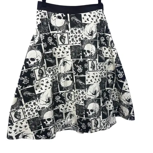Thorn & Fable Gothic Patchwork MIDI Skirt Small Skull Raven Design Black