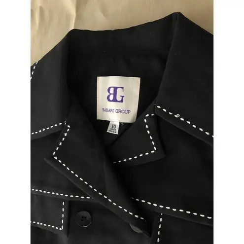 Bahari Group Womens Black Solid Polyester Buttons Front Long Overcoat Si… Size 10