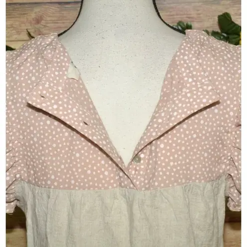 Entro Beige & Pink Cap Sleeve Tiered Blouse Top Size S Striped Polka Dots Cute