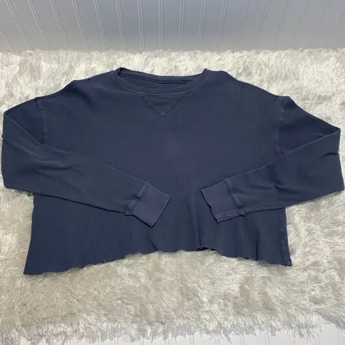 Blue Oversized Cropped Thermal Shirt Top ? Large