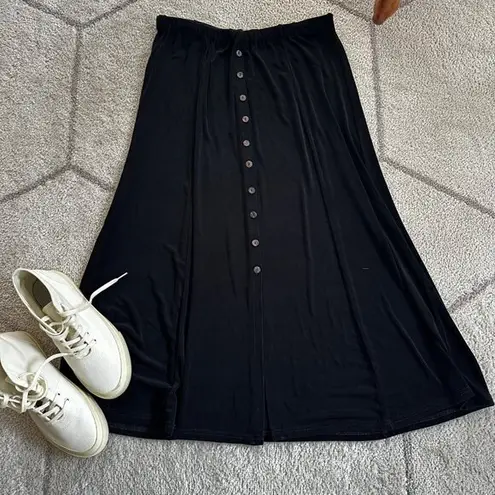 Coldwater Creek Stretch Button Front Flare Midi Skirt – Black, Comfy & Classic P