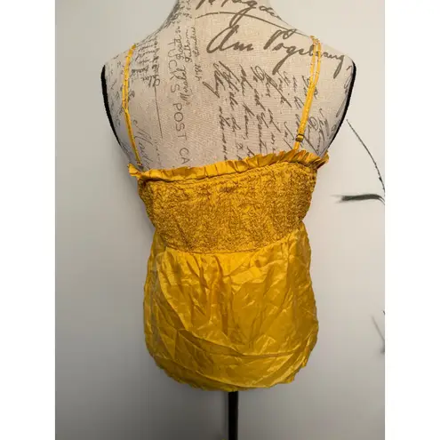 One Season Silk Embroidered Cami Top Ruffle Straps Yellow Size M Size M