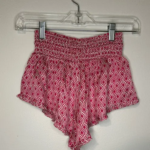 Paloma Blue Silk Printed Shorts Pink Smocked Waist Sz XS Beachy Travel Luxury