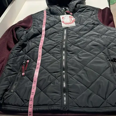 Canada Weather Gear NWT quilted black zipper jacket maroon sweater sleeves hood