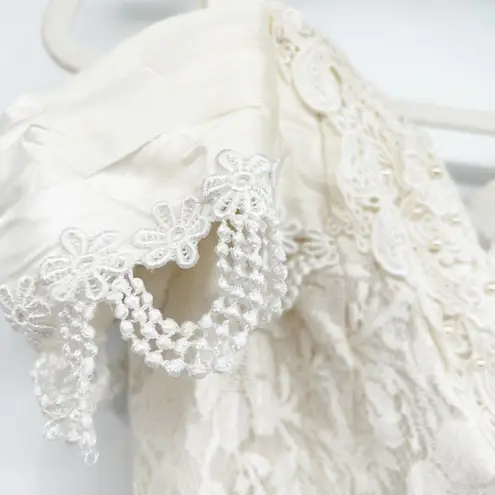 Betsy and Adam Womens Vintage 80s Ivory Lace Bridal Prom Formal Dress Size 16