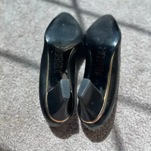 Vintage Italian Black Leather Studded Heels | 80s Minimal Chic Size 5.5 EU 35.5