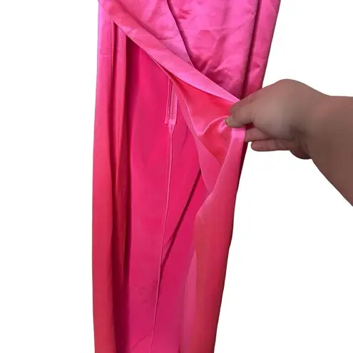 Retrofete Rosa Maxi slip Dress in Hyper Pink with side seam split sz L Size L