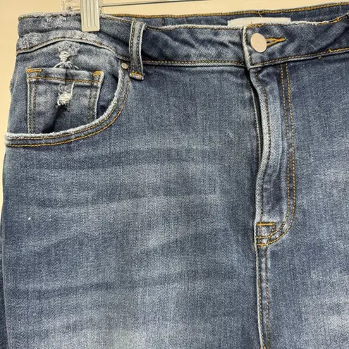 Risen High Rise Front Slit Frayed Hem Flare Jeans Size 1XL Bohemian Hippie Retro Blue