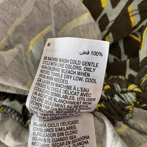 INC Small Top Geometric Surplice V-Neck Cap Sleeve Ruched Stretch Multi