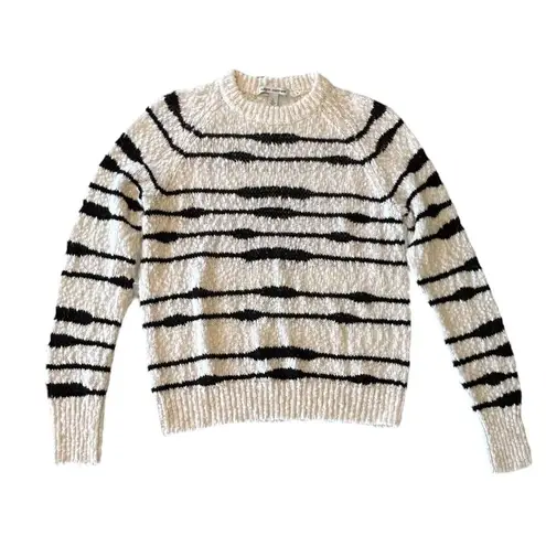 autumn cashmere New Striped Crew Neck Sweater Size S Cream Navy Blue Long Sleeve