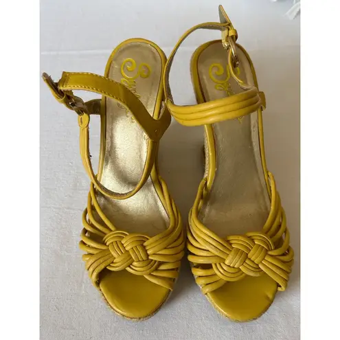 Seychelles Yellow Wedge Sandals Espadrille Platform Heels Size 7.5