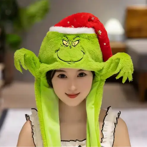 πππBOGOHOπππGreen Grinch Plush Hat with Red Santa Cap Green