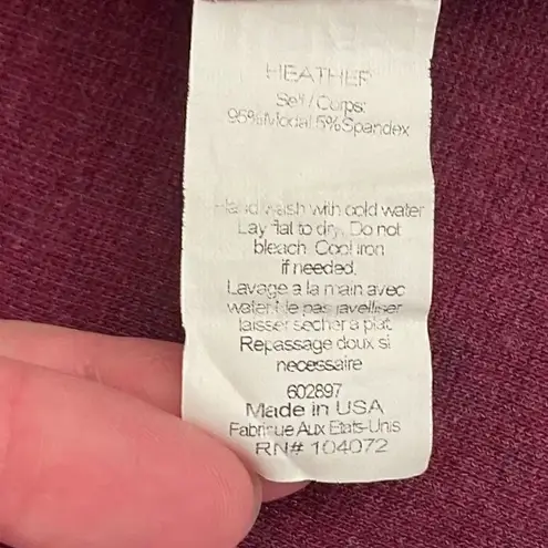 Heather Modal Trendy Burgundy Knit High Low Front Wrap Pleated Crewneck SZ S Purple