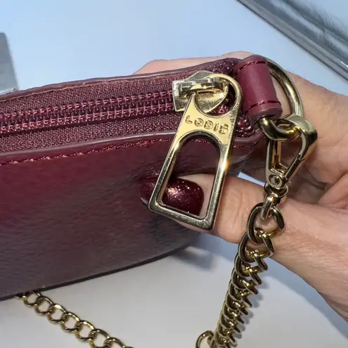 Lodis Burgundy Pebble Leather Crossbody Bag Gold Chain Strap Zip Top Purple