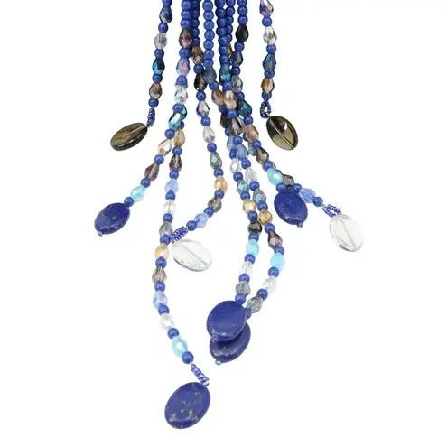 Joan Rivers New Starlet Style Beaded Flower Cluster Fringe Lapis Blue Necklace