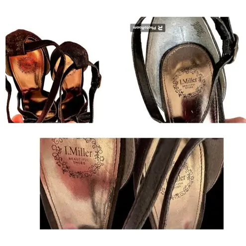 I. Miller Black Stiletto High Heels 9M Black Bow Ankle Buckle Peep Toe Br…