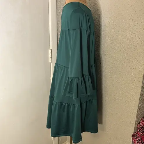 Agnes & Dora Holiday Babydoll Dress Emerald XS Flounce Sleeves Boho Festival