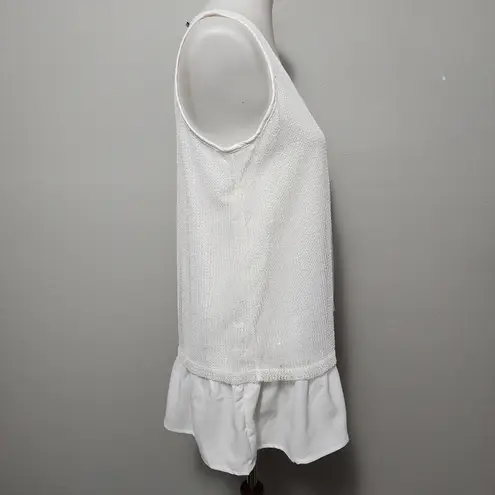Simply Noelle White Fishnet Ruffle Hem Sleeveless Blouse Size S/M (8-10)