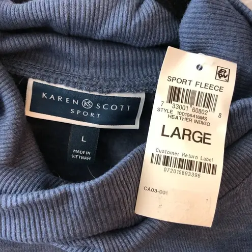 Karen Scott Womens Fleece Turtleneck Sweatshirt Top Ribbed Neck & Cuffs Blue L