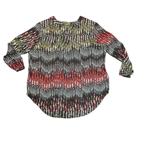 Versona Shirt Womens XL Blue Red Abstract Print Roll Tab Sleeve Pullover Blouse
