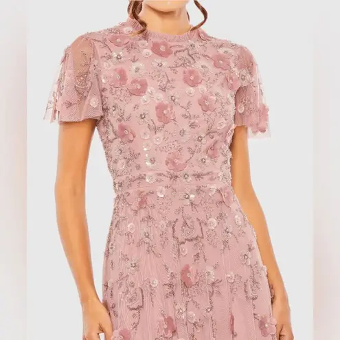 Mac Duggal 9212 Embellished High Neck Cap Sleeve A Line Dress Pink 12
