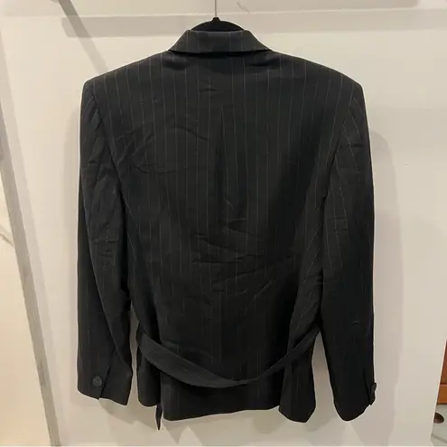 Max Mara Black Pin Stripe Wool Wrap Blazer Jacket 12 US 46 IT