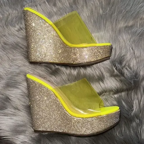 Chase + Chloe rhinestone platforms. Neon yellow and clear. Size 7.5