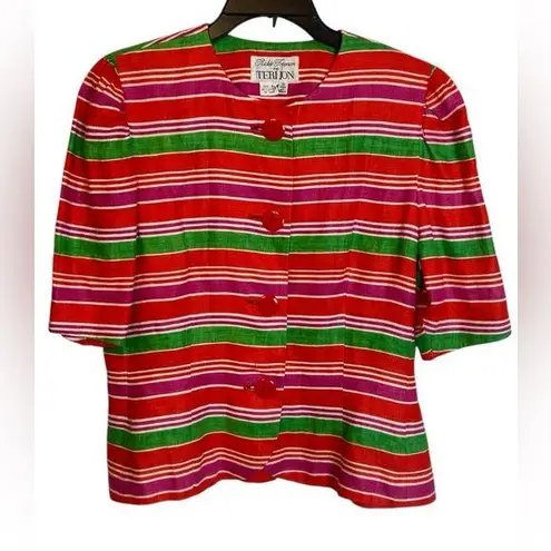 80s Rickie Freeman for Teri Jon 100% Linen Button Down Blouse size 16 vintage Red