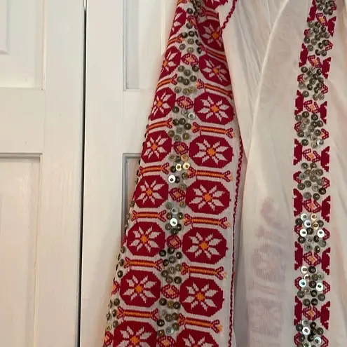 Scotch & Soda white embroidered red with sequin tassel dress