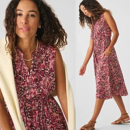 Faherty NEW Isha Midi Dress Rose Desert Bloom Floral Extra Small Linen Blend