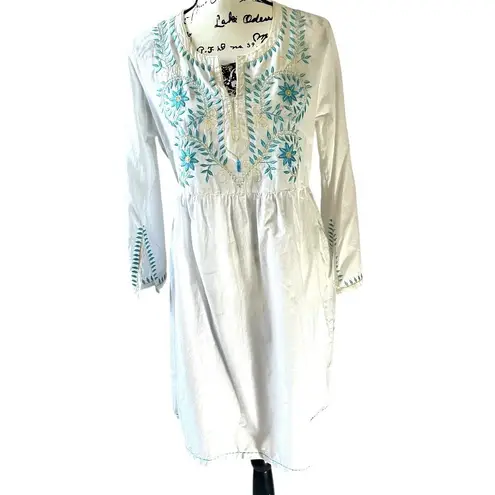 Peppermint Bay White Embroidered Coverup Dress Boho Resort Wear Floral Large