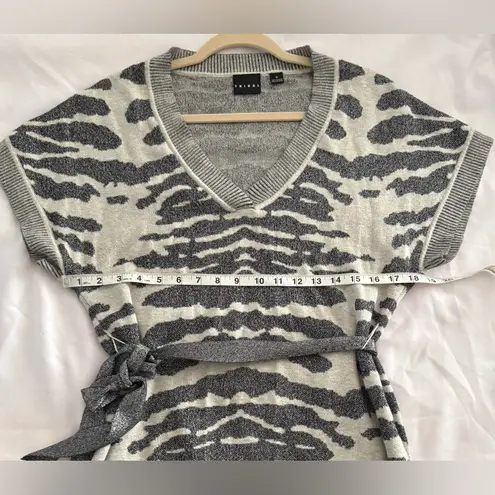 Tribal Sweater Dress Womens M Silver Gray Zebra Print Belted Tunic Top Size M