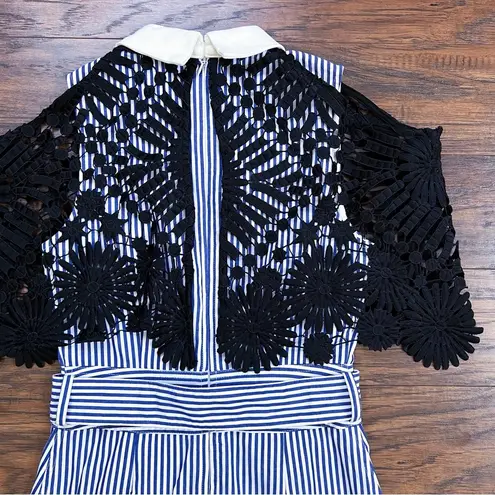 Few Moda • Shirting Lace Cape Mini Dress blue white striped black open shoulder
