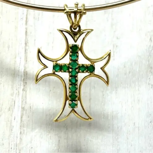 Solid 18K, genuine emeralds cross pendant Gold