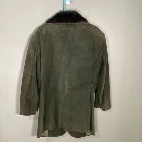 Vintage John Murrough Suede Coat Green Fur Collar Women's M 80s 90s retro Size M