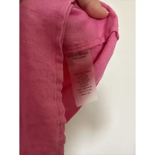 Chaus Sport Top Linen women’s S Pink Roll Tab Sleeves Button up Pin Tuck Blouse