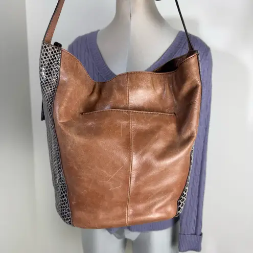 The Sak VINTAGE Elliott Lucca LEATHER w/Snakeskin Trim RARE Shoulder Bag Distressed