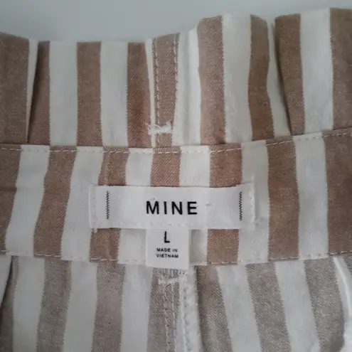 Mine Women's PaperBag Tan Stiped Shorts Size Large White