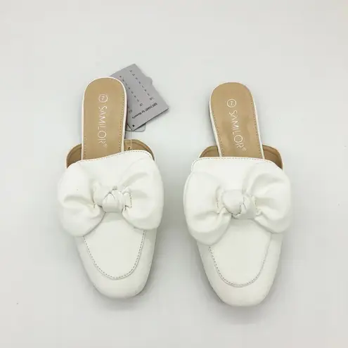 Revolve NWT Samilor White Bow Mule Sandal Flats Size 7 Bridal Round Toe Comfort