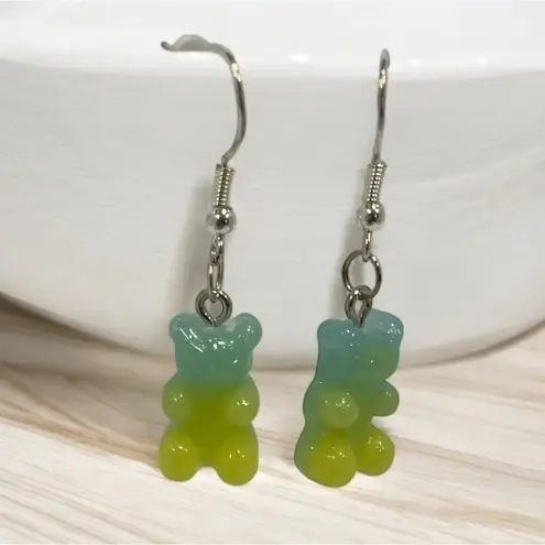 NEW Y2K gummy bear earrings silver blue green resin pierced
