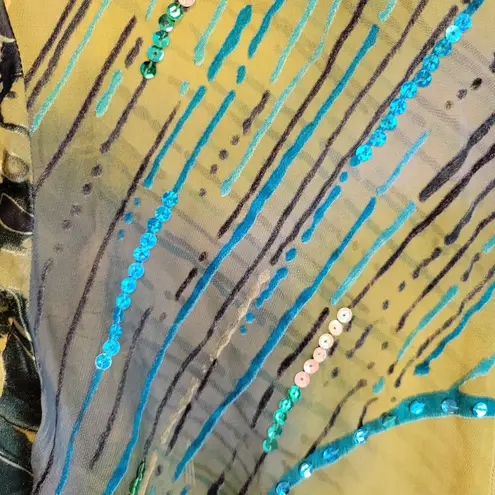 Vintage Burnout Velvet Silk Top Button Sequins Artsy Floral Abstract Size S