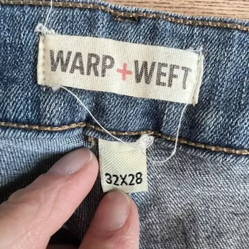 Warp + Weft Los Feilz Women's Distressed Jeans High Rise Relaxed Straight 32x28 Blue Size undefined