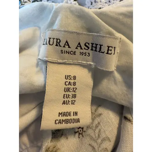 Laura Ashley Floral Blue White V Sleeveless Dress 8 boho cottageore Y2K linen