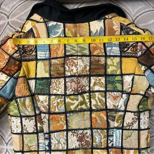 Vintage Tapestry Upholstery Patchwork Stained Glass Mosaic Floral Quilt Blazer Yellow Size M