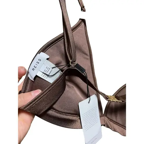 Reiss Raquel Pleat Detail Bikini Top Dark Brown