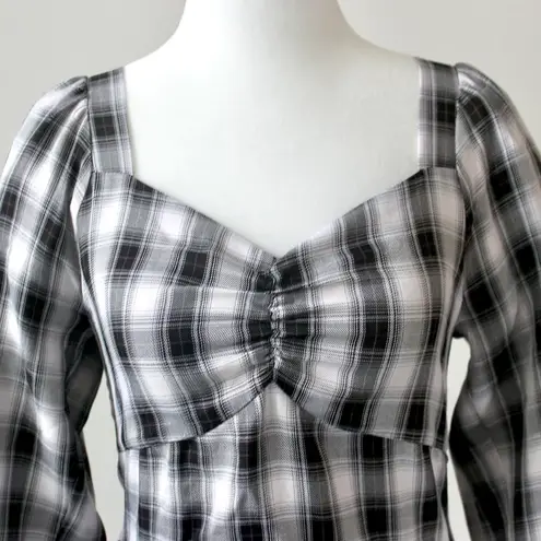 Pleione Black White Gingham Sweetheart Smocked Peplum Crop Top Extra Small