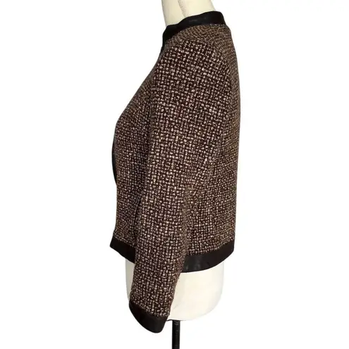 Kate Hill Chocolate Brown Wool blend Tweed Jacket 6P Short Leather Trim