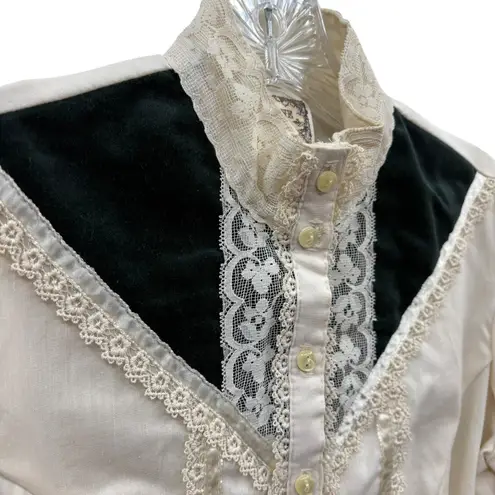 Gunne Sax Vintage Women's Cream Lace Blouse And Skirt Velvet Victorian Retro 5