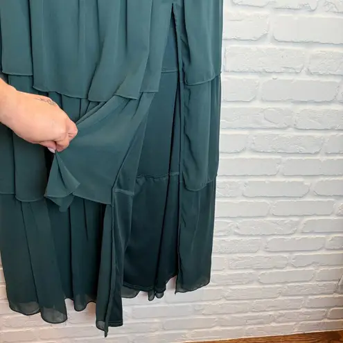 Lulus  Emerald Green One Shoulder Tie Maxi Dress Tiered Ruffle Chiffon Gown Large - Image 8